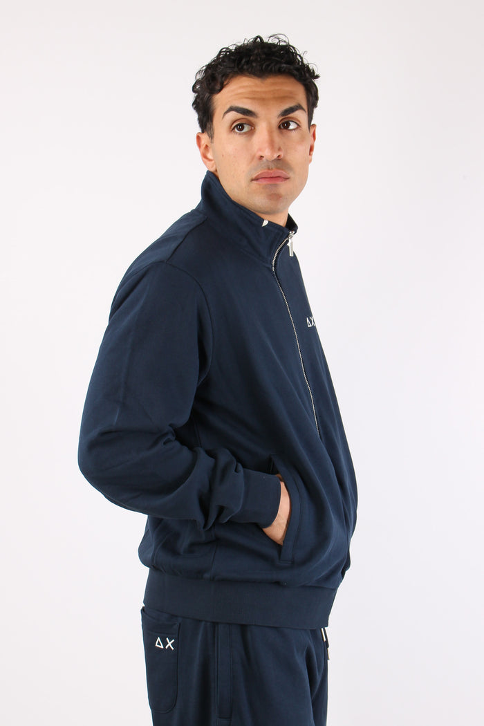 Felpa Full Zip Collo In Piedi Navy Blue-6
