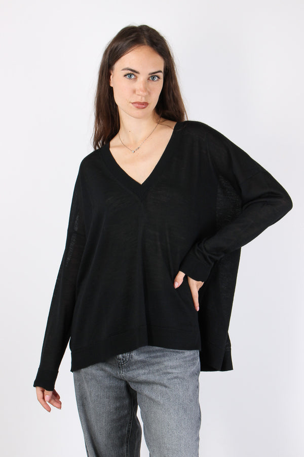 Maglia Misto Lana Scavo V Nero