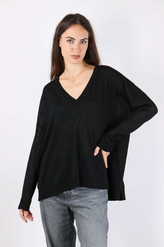 Maglia Misto Lana Scavo V Nero