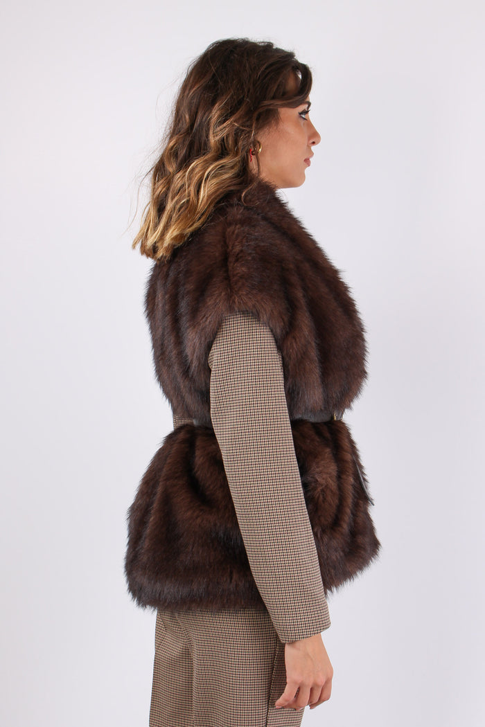 Gilet Ecopelliccia Cintura Moro-6
