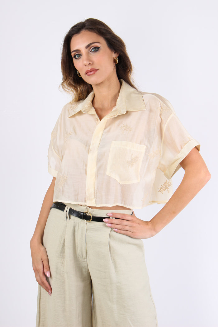 Camicia Corta Mussola Ricamo Naturale-3