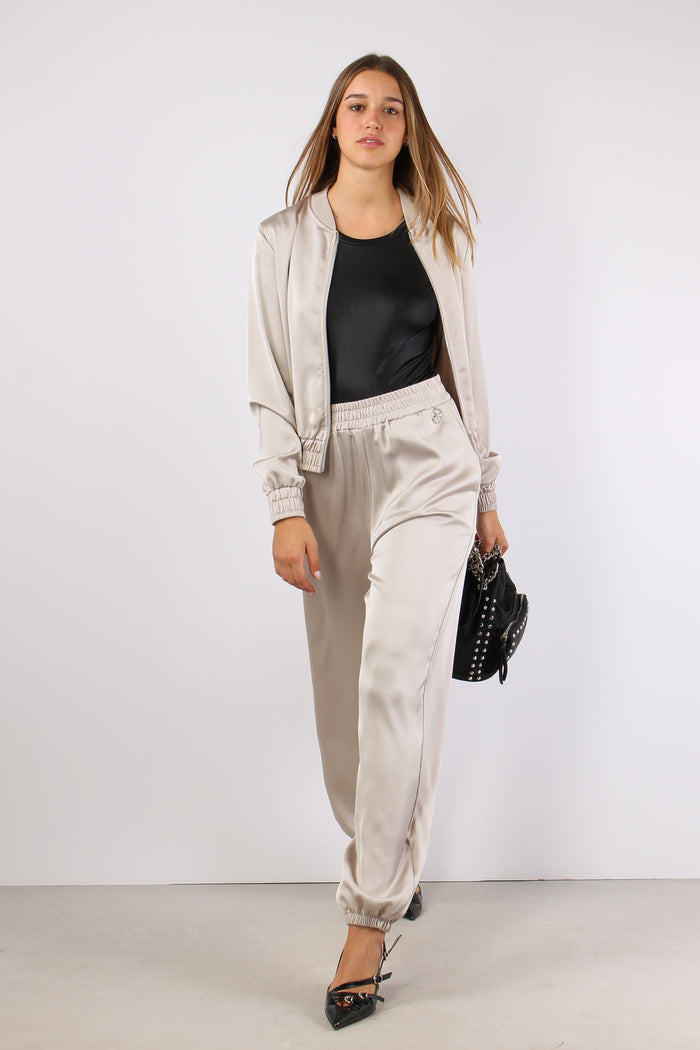 Felpa Zip Effetto Raso Burro-5