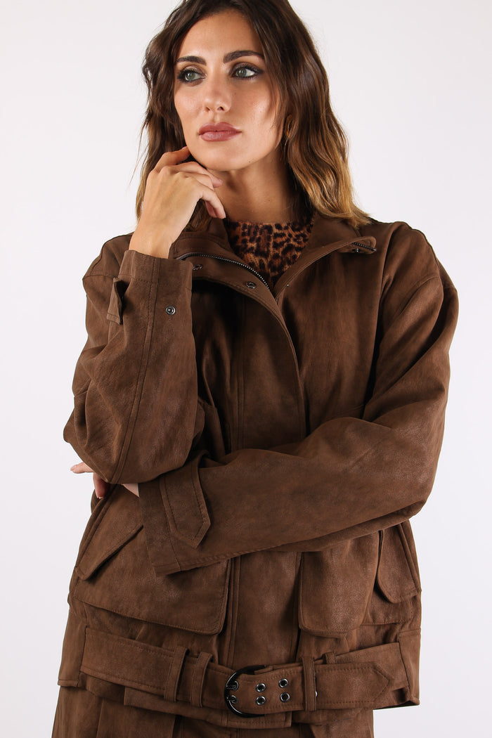 Chiodo Over Ecocamoscio Toffee-8