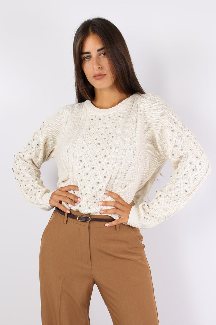 Emiliana Maglia Treccia Strass Latte-3