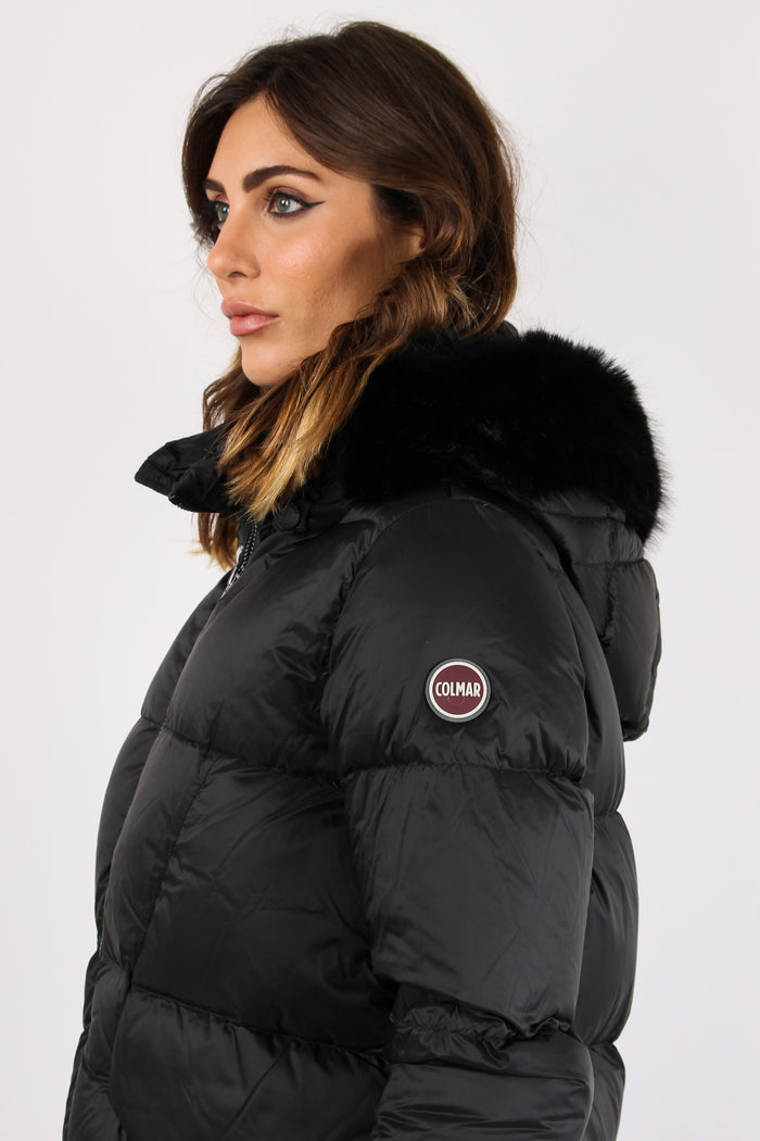 Piumino Lungo Ecopelliccia Nero-8