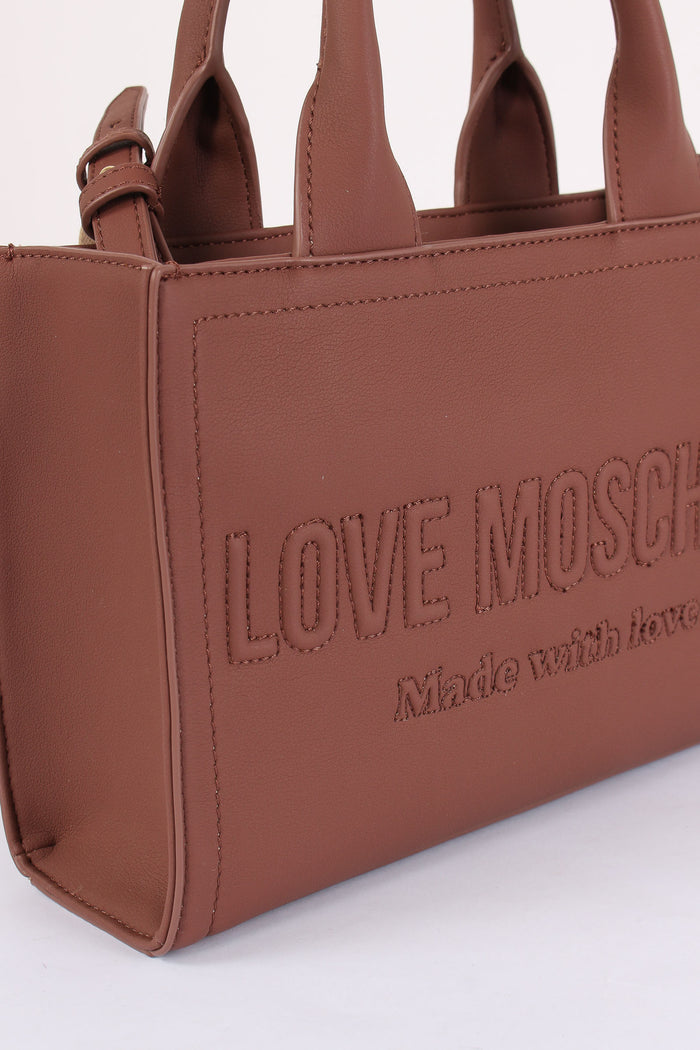 Mini Shopping Effetto Denim Cuoio-5