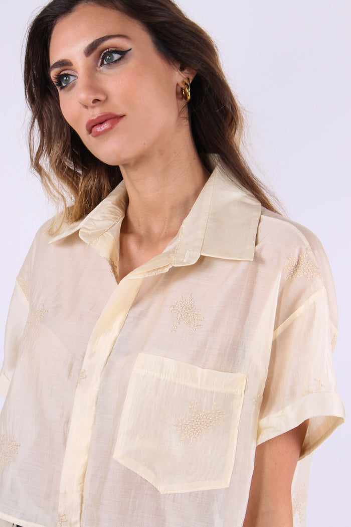 Camicia Corta Mussola Ricamo Naturale-7