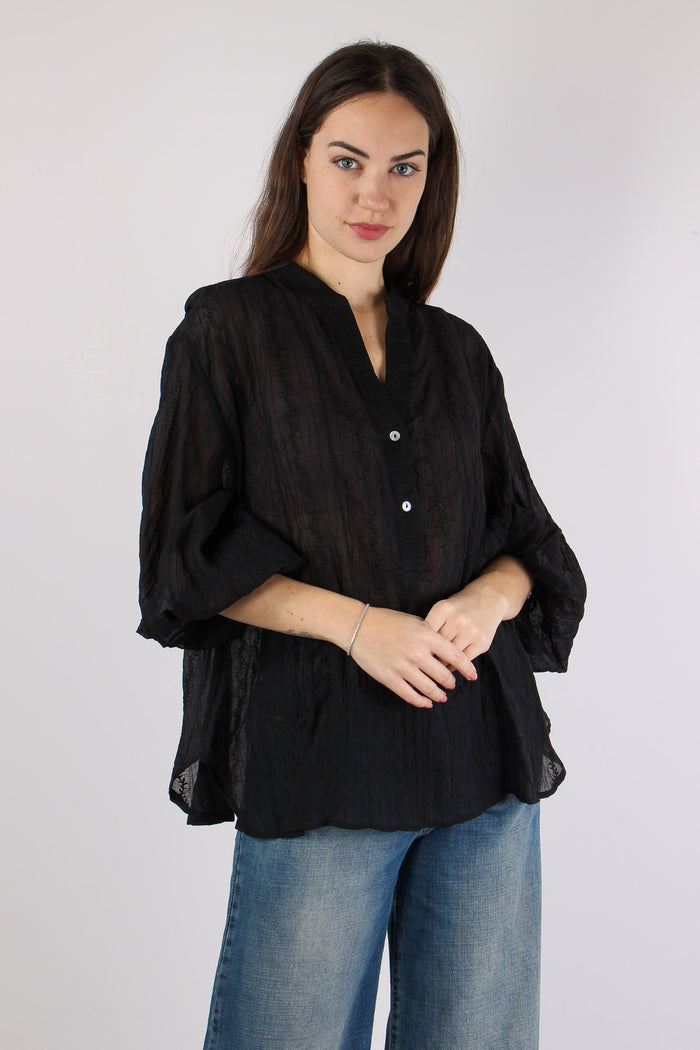 Camicia Mussola Ricami Nero-5