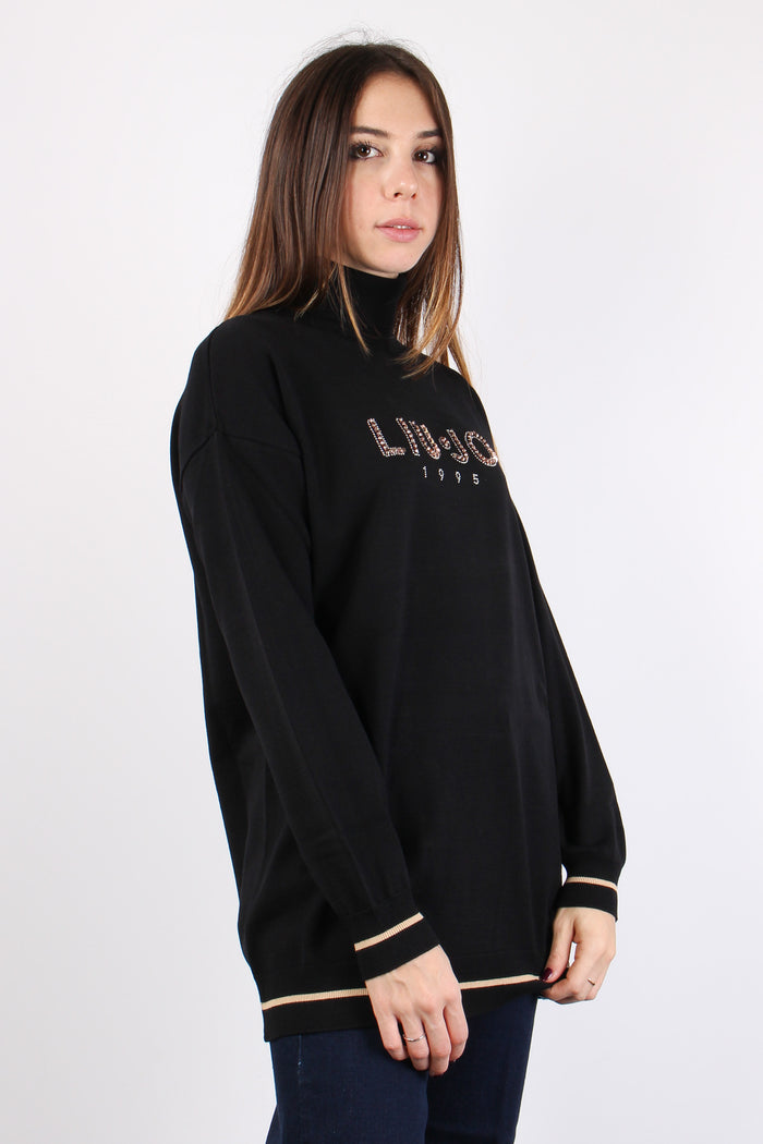 Maglia Collo Alto Logo Lurex Nero/cammel-4