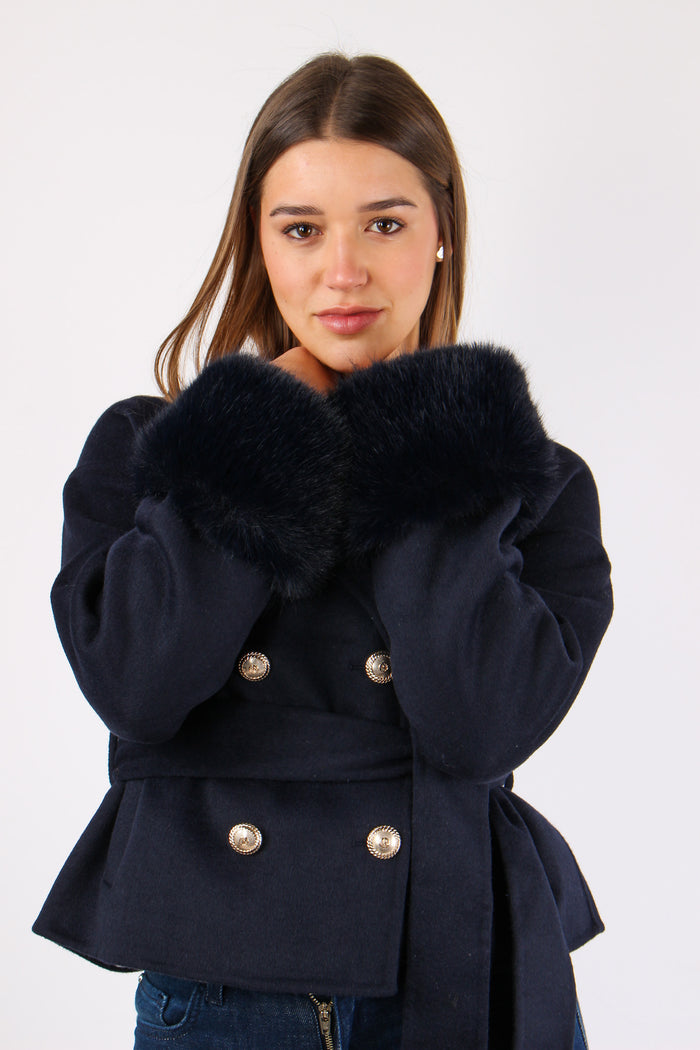 San_paolo Cappotto Corto Bordi Total Blu-8