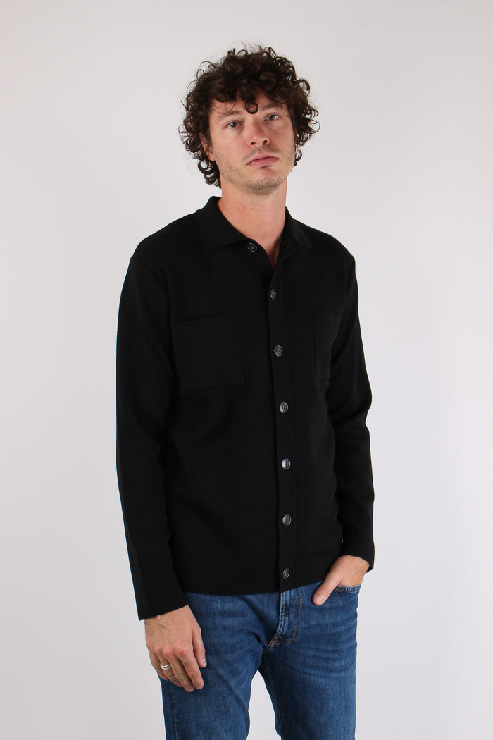 Giacca Camicia Lana Merinos Nero-5