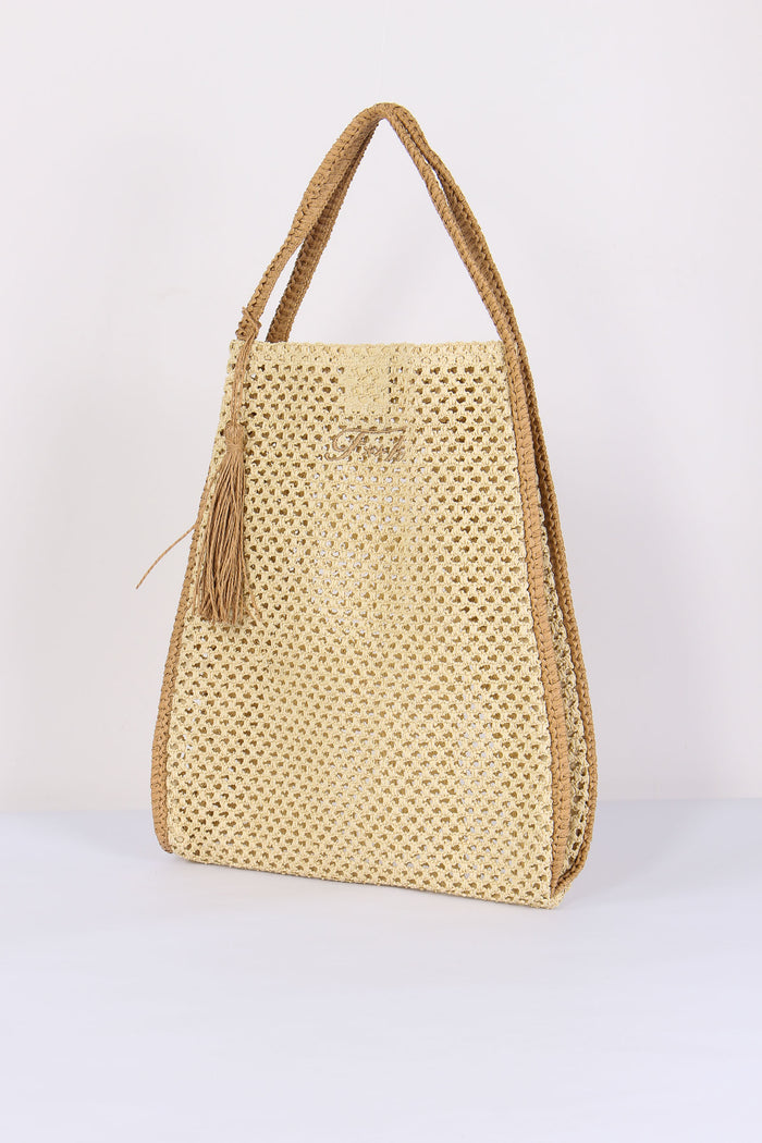 Borsa Rafia Profilo Contrasto Beige-3