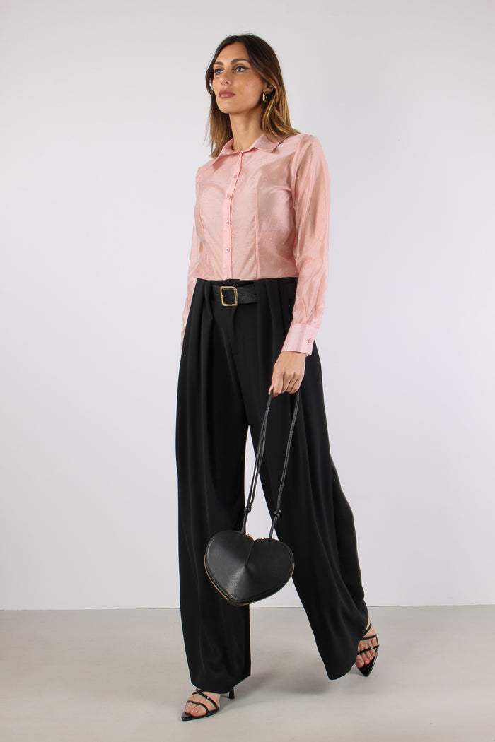 Camicia Slim Mussola Strass Rosa-5