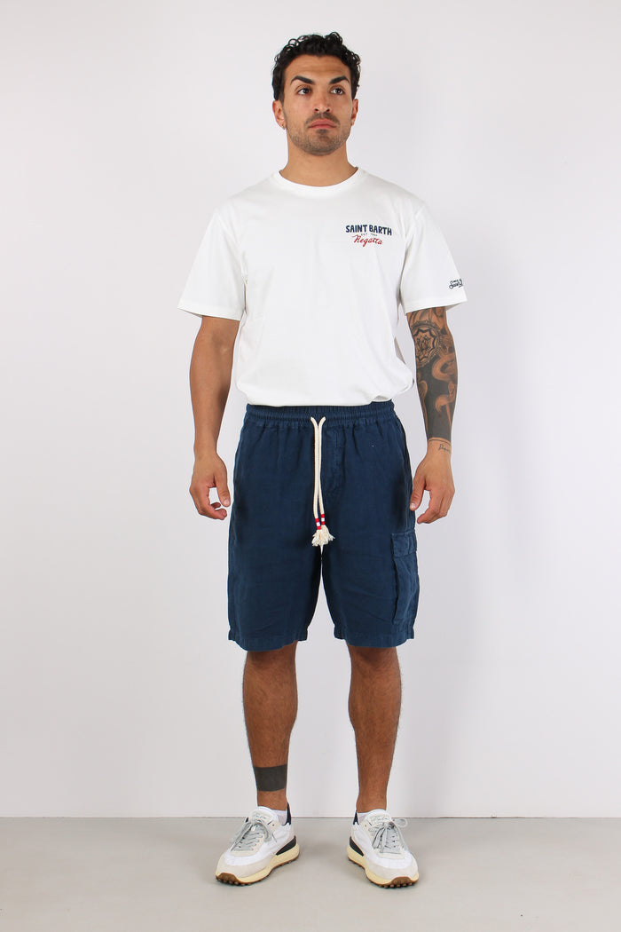 Bermuda Lino Coulisse Blu-3
