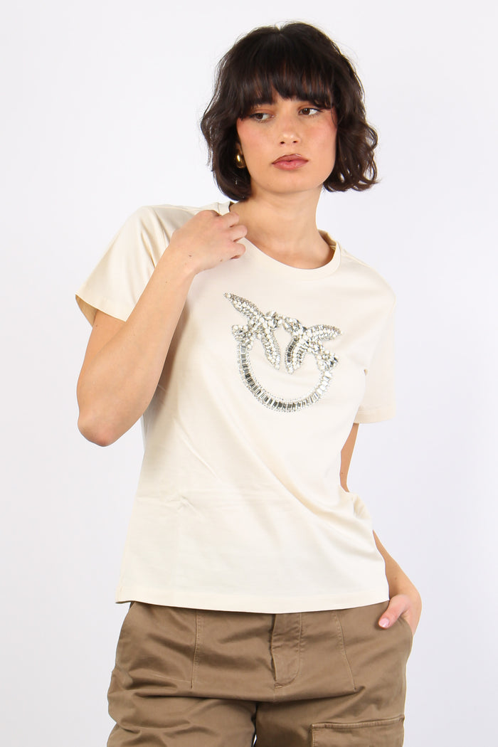 Quentint-shirt Logo Strass Bianco Latte