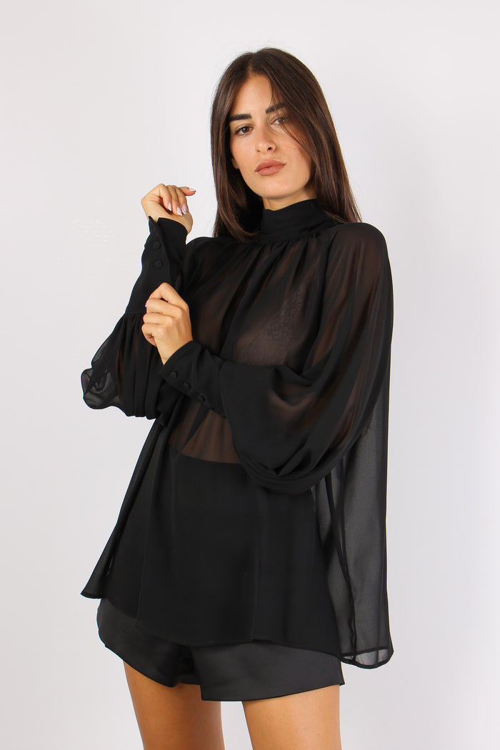 Camicia Georgette Polsino Alto Black-3