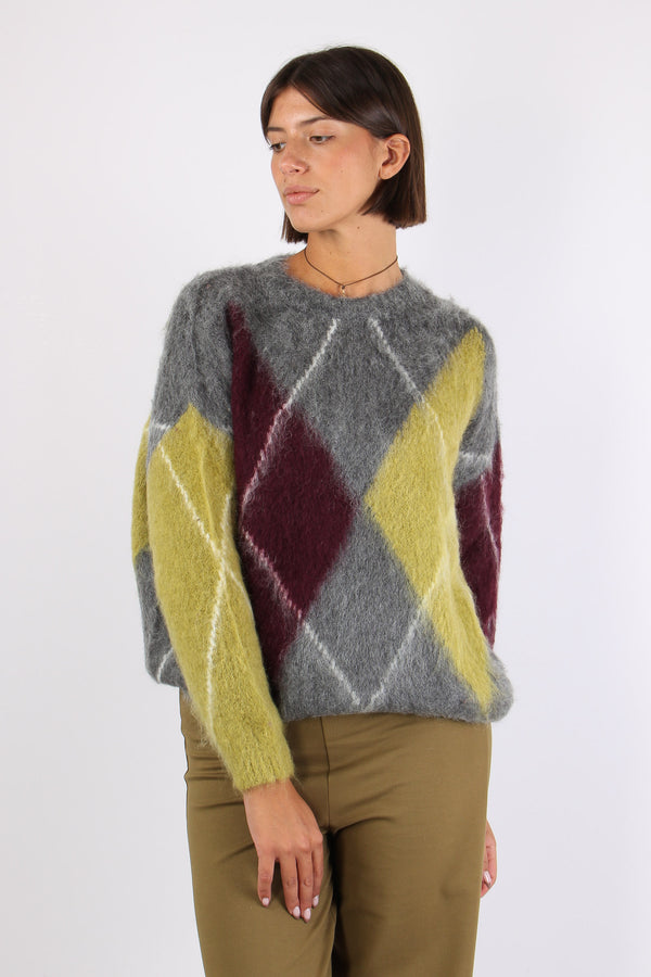 Maglia Garzata Maxi Rombo Grigio/olio/bordeuax-2