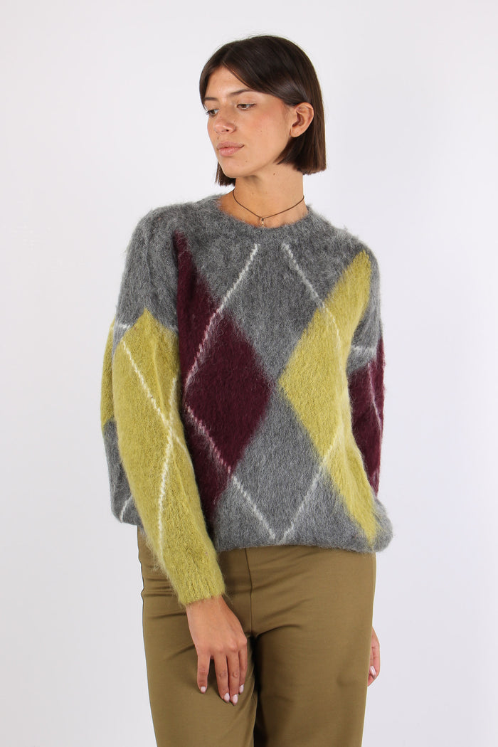 Maglia Garzata Maxi Rombo Grigio/olio/bordeuax-2