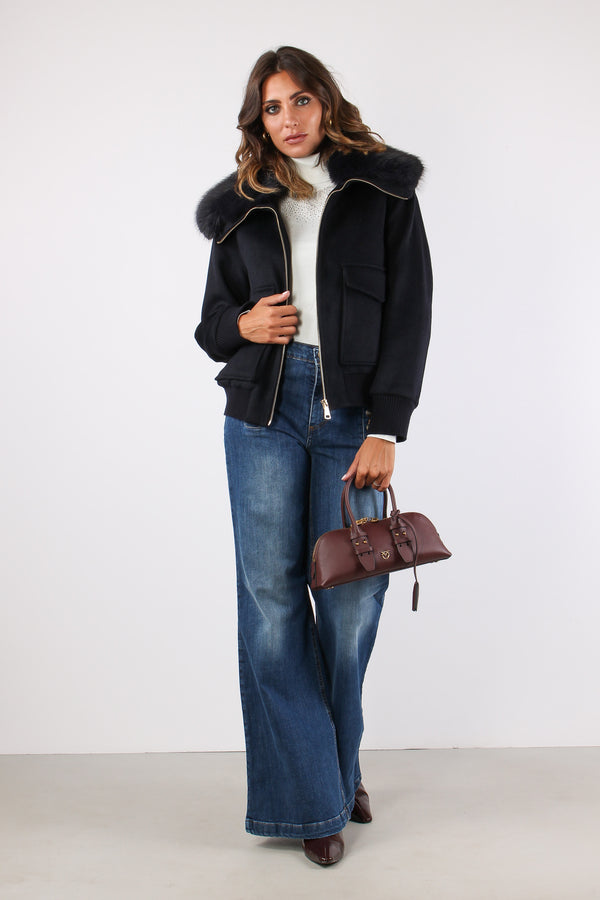 Saez Bomber Lana Collo Pelo Blue Navy