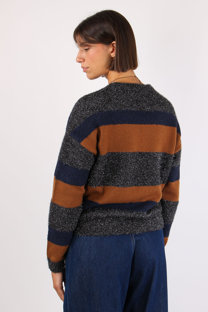 Maglia Riga Lurex Cuoio/blu-5