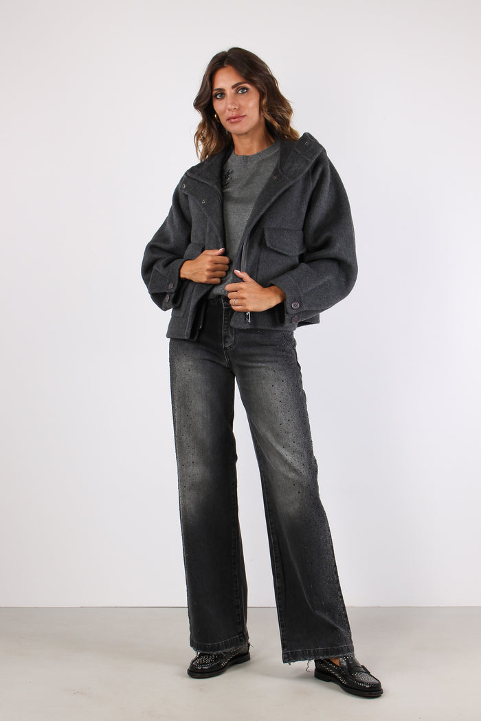 Lovelysa Cappotto Corto Tasconi Grigio Melange-5