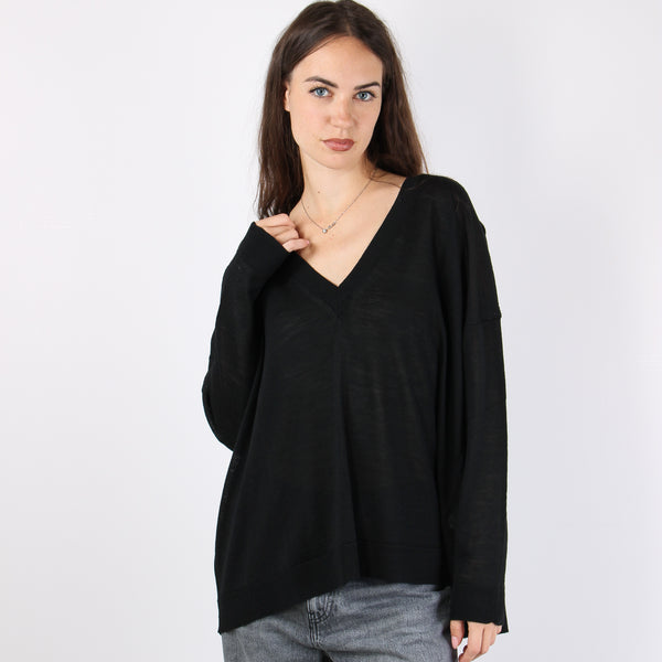 Maglia Misto Lana Scavo V Nero-2