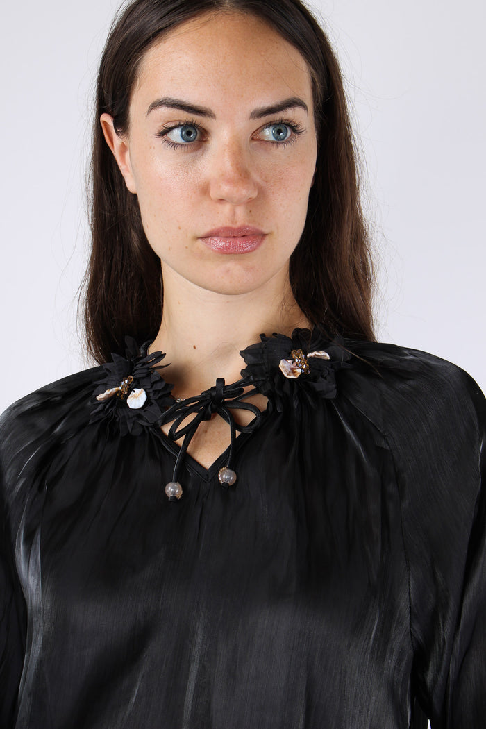 Camicia Arriccio Collo Inserto Nero-4
