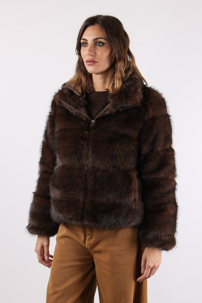 Pelliccia Corta Polsino Maglia Dark Brown-3