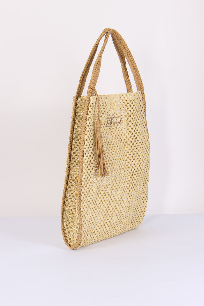 Borsa Rafia Profilo Contrasto Beige-7