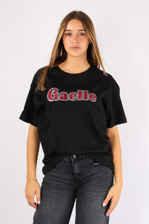 T-shirt Logo Contorno Strass Nero-2