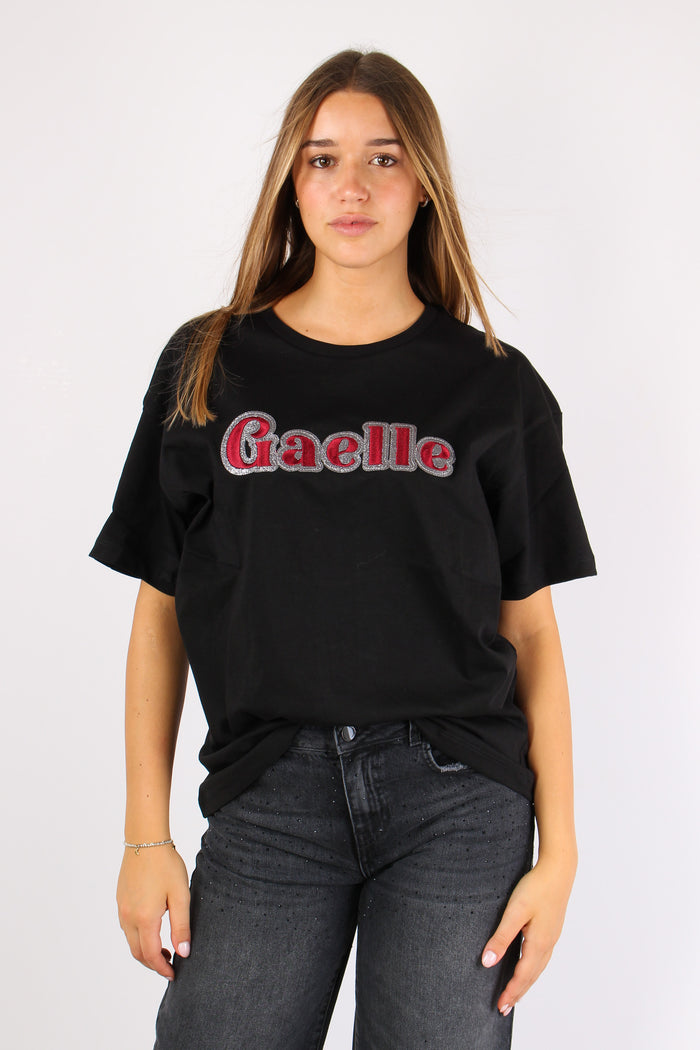 T-shirt Logo Contorno Strass Nero-2