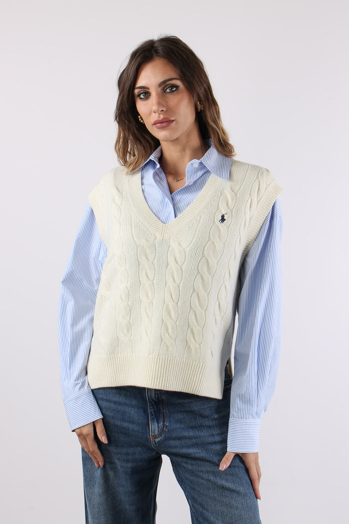 Gilet Trecce Misto Lana Authentic Cream-3