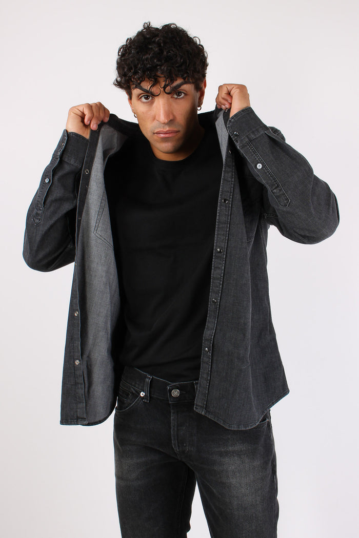 Camicia Denim Slim Nero-3