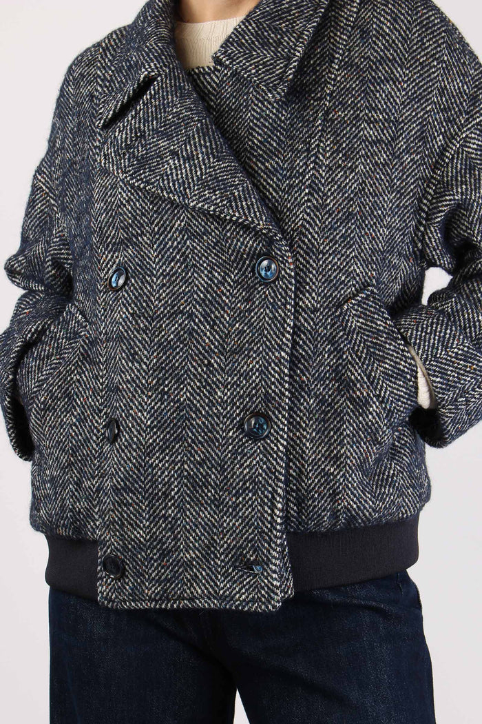 Bomber Peacot Doppio Petto Rescato Blu/panna-7