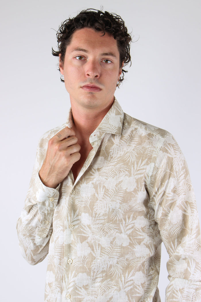 Camicia Cotone Fantasia Beige/bianco-7