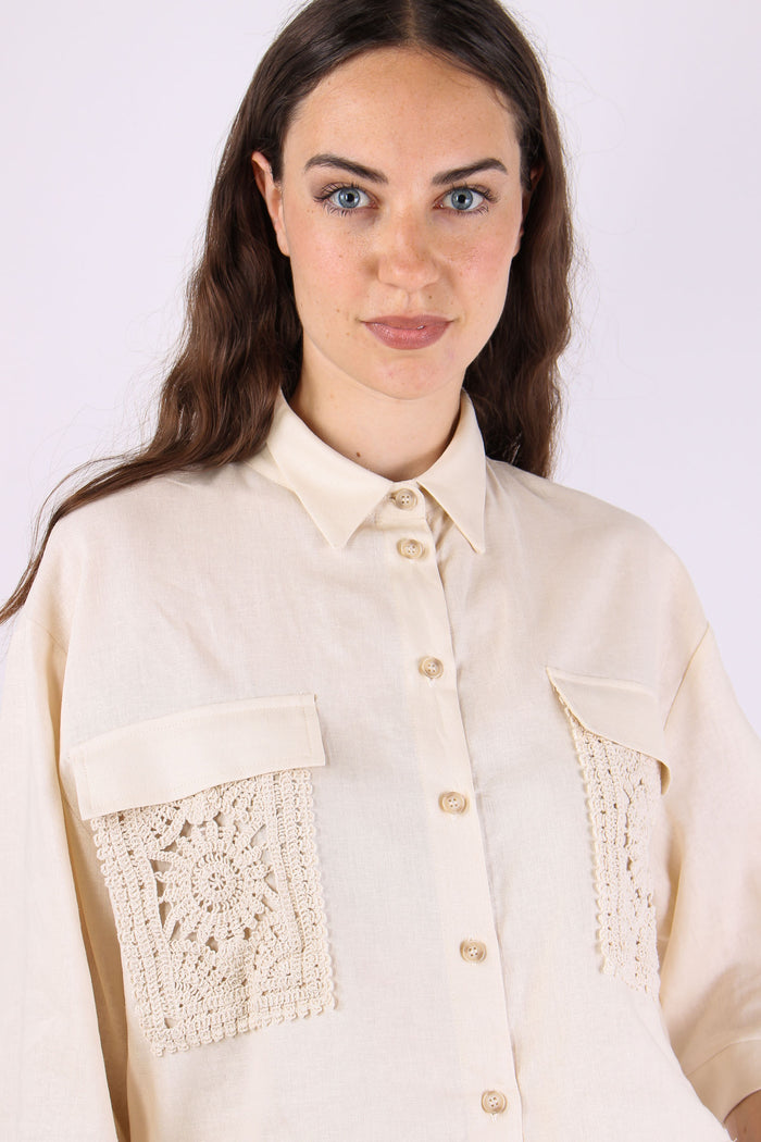 Camicia Tasca Macrame Beige-8