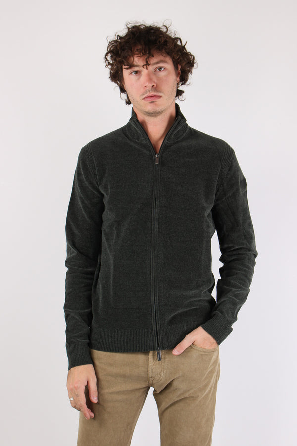 Maglia Zip Velluto Forest Green