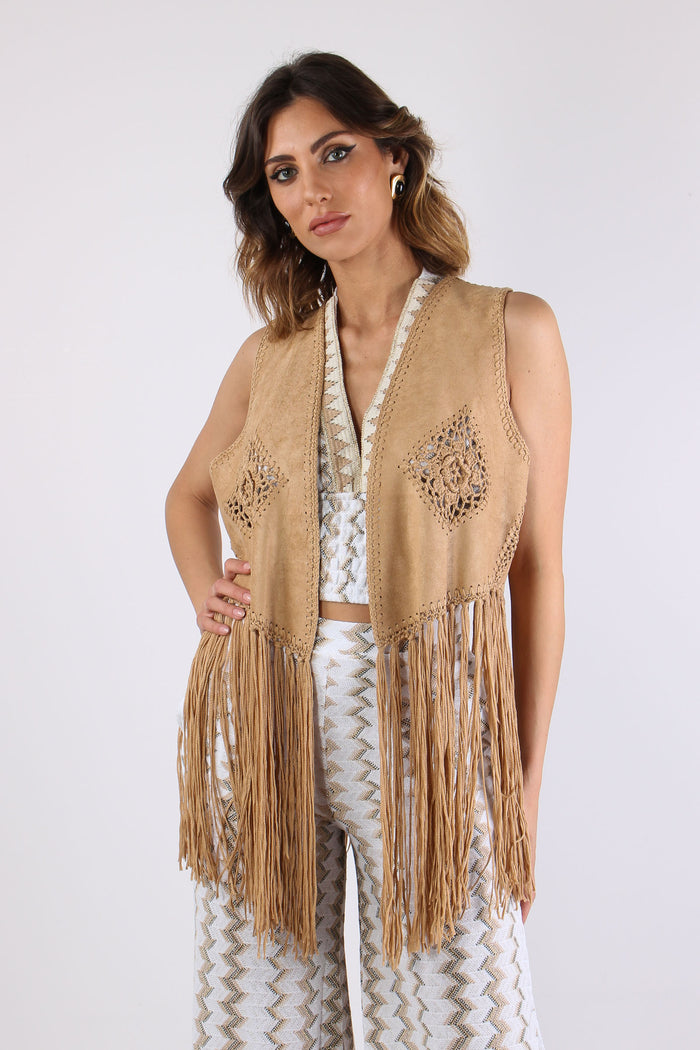 Gilet  Frange Ricami Suede-3