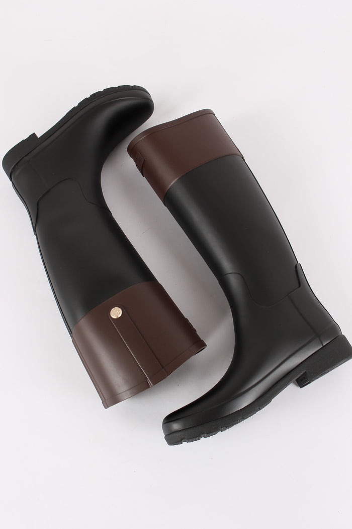Refined Gold Trim Riding Boot Black/brown-4