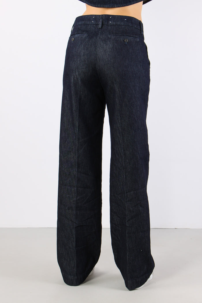 Pantalone Effetto Denim Flare Denim Scuro-4