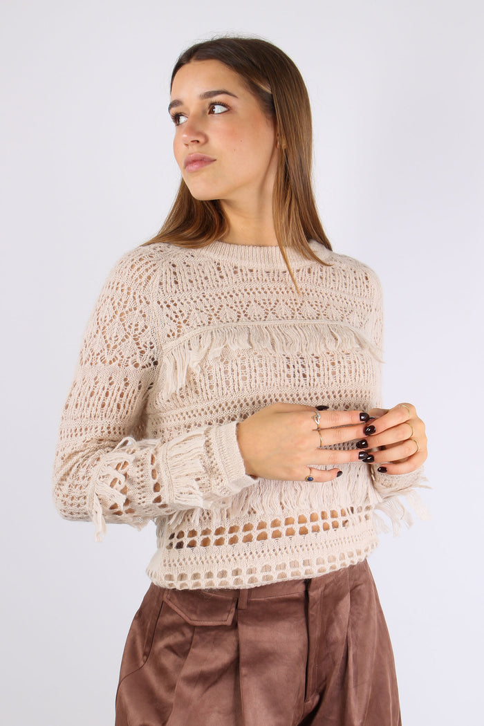 Maglia Frange Traforata Beige-8