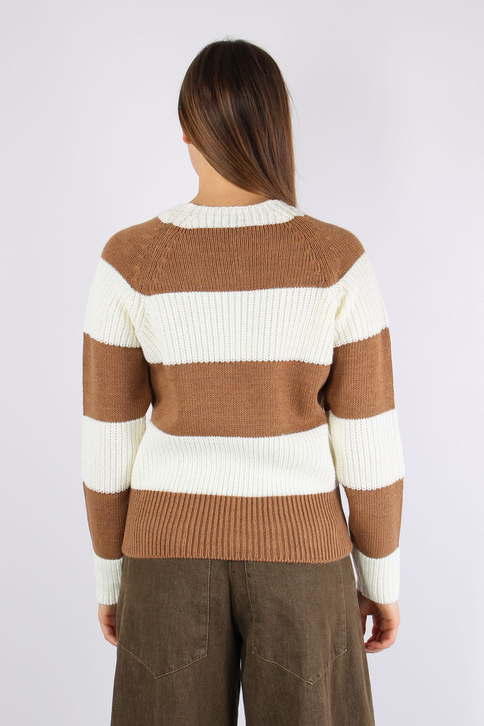 Maglia Riga Paillettes Panna/cammello-6