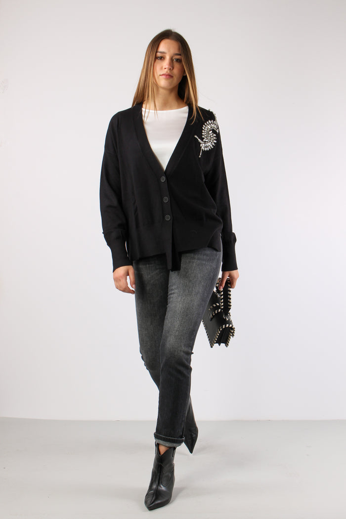 Venetico Cardigan Applicazione Black-11