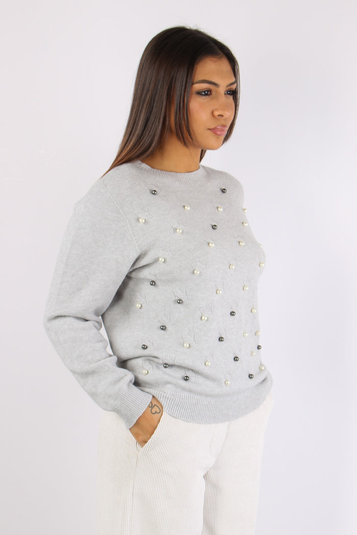 Maglia Inserto Perle Grigio-3