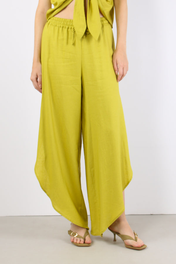 Pantalone Lino Spacco Laterale Lime-2