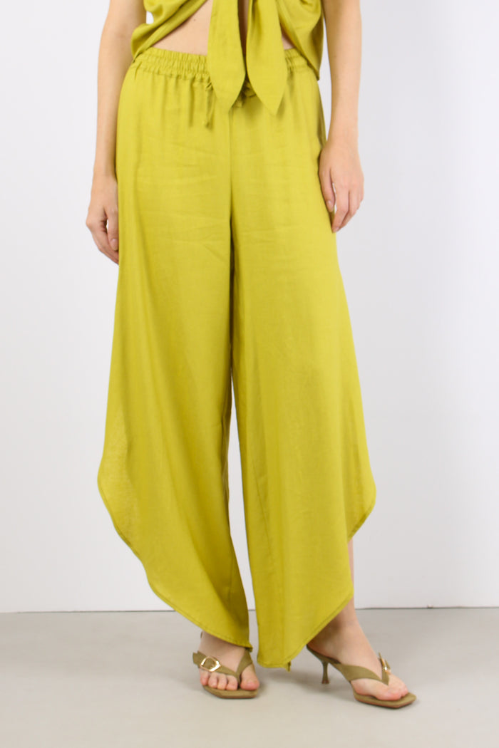 Pantalone Lino Spacco Laterale Lime-2