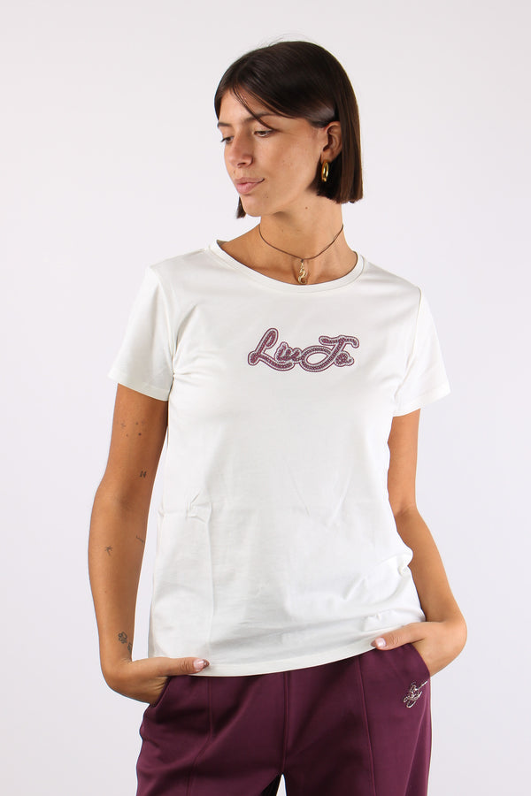 T-shirt Logo Strass Bianco Lana/liujo-2