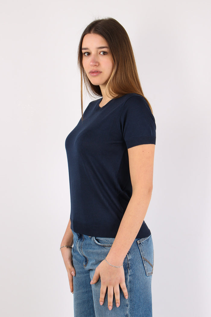 Maglia Girocollo M/m Viscosa Blu-3