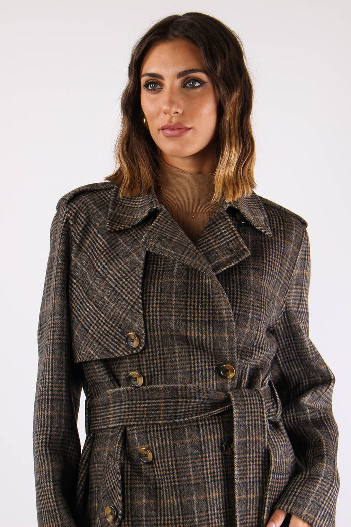 Cappotto Quadro Cintura Camel Check-6