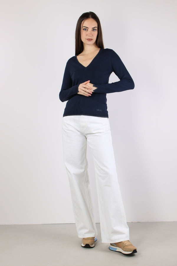Maglia Scavo V Inserto Lurex Blu Navy